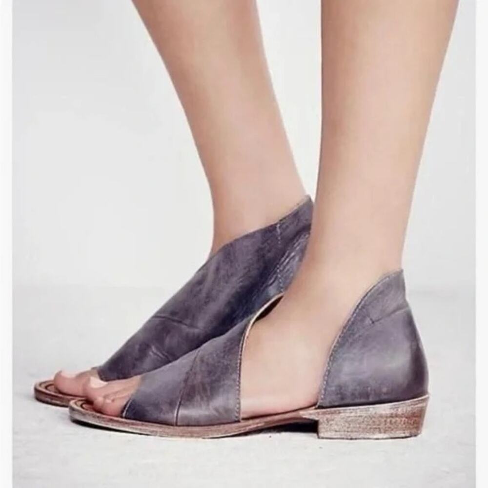 Free People Gray Open-Toe Leather Sandals